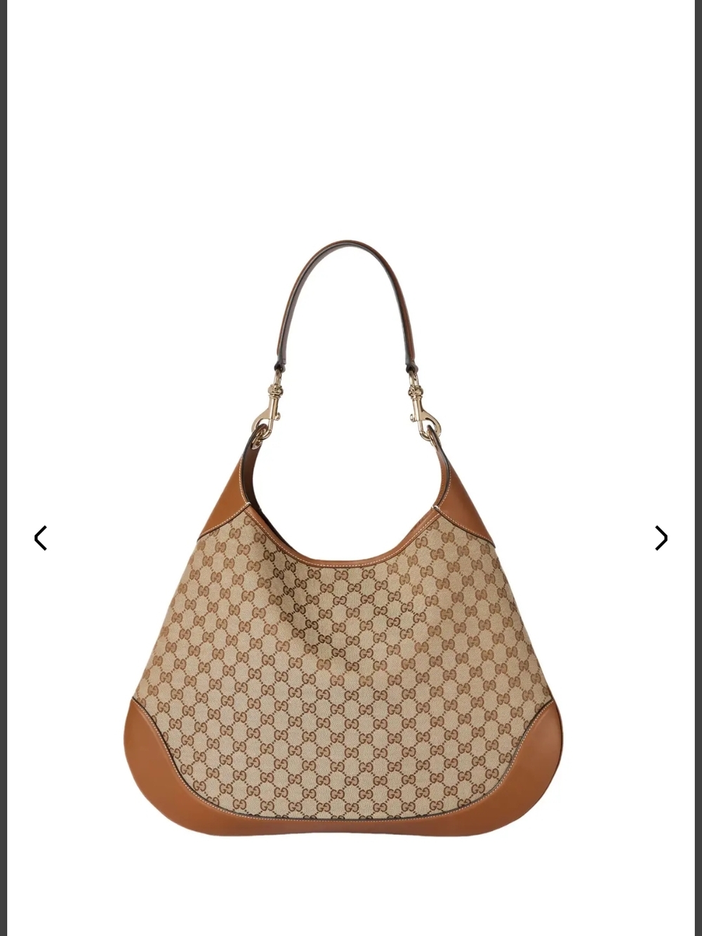 NWT Gucci Beige GG Canvas Shoulder Bag with Brown Leather Trim